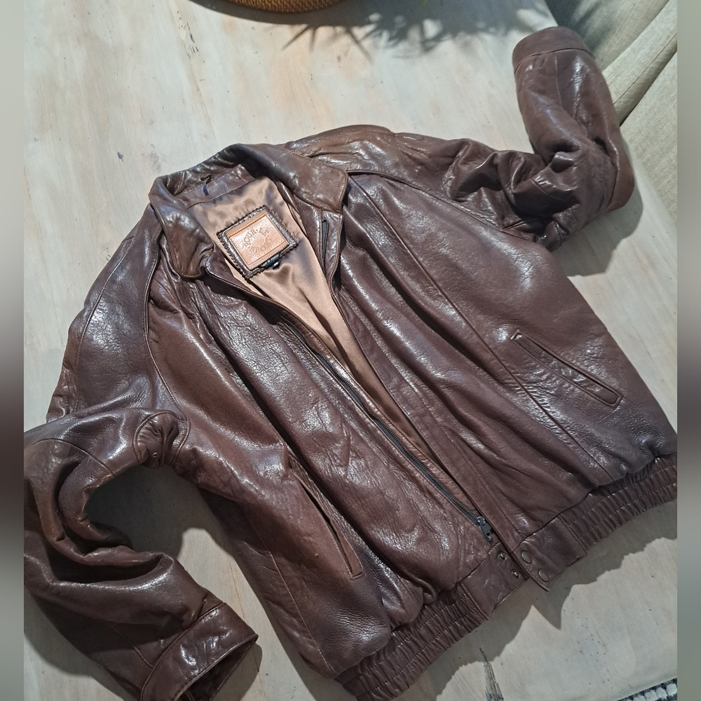 Oversized leather bomber jacket